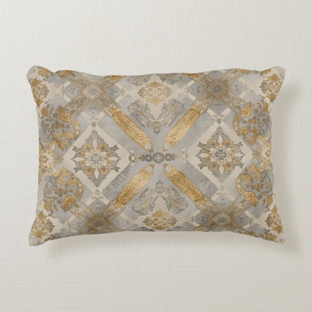 Luxurious, Gold Grey Beigi Ornament , Elegant Prydnadskudde (Framsidan)