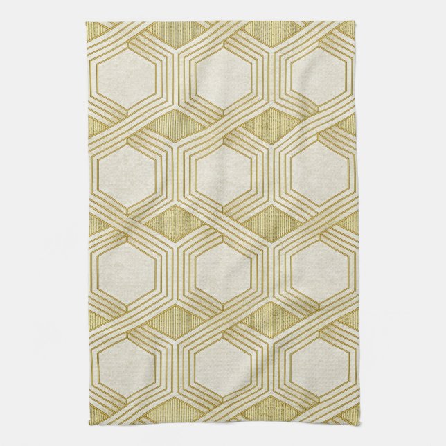 Luxurious Gold Hexagon Pattern - Marble Texture Kökshandduk (Vertikal)