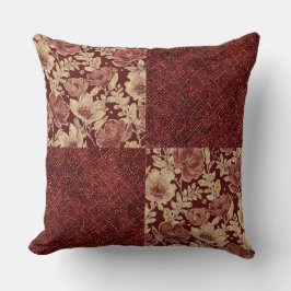 Luxurious Gold Maroon Flowers and Pixels Kudde