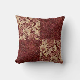 Luxurious Gold Maroon Flowers and Pixels Kudde
