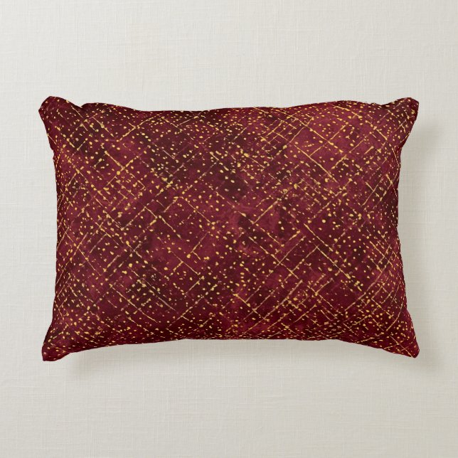 Luxurious Gold Maroon Pixels , Elegant, Modern Prydnadskudde (Framsidan)