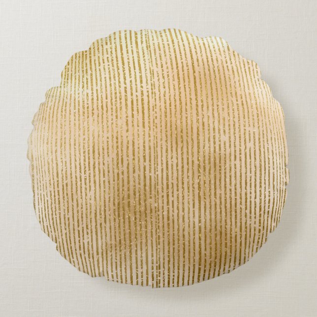 Luxurious Gold Stripes, Modern, Elegant Rund Kudde (Framsidan)