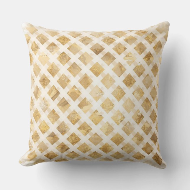 Luxurious, Gold White Lattice Pattern, Crisscross Kudde (Framsida)