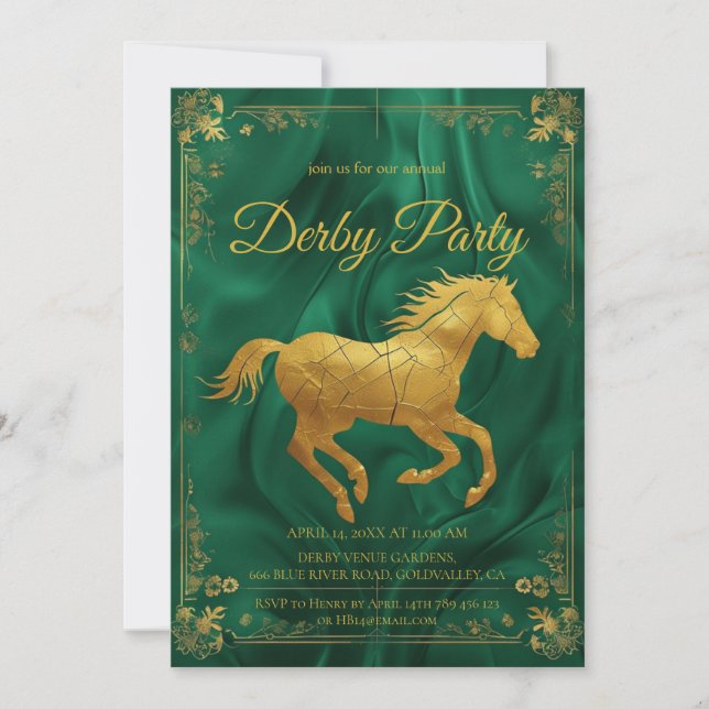 Luxurious Golden Horse Derby Party Invitation with Inbjudningar (Framsida)