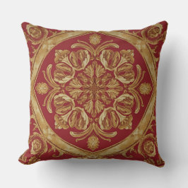 Luxurious Golden Red Ornate Accent Pillow for Sofa Kudde