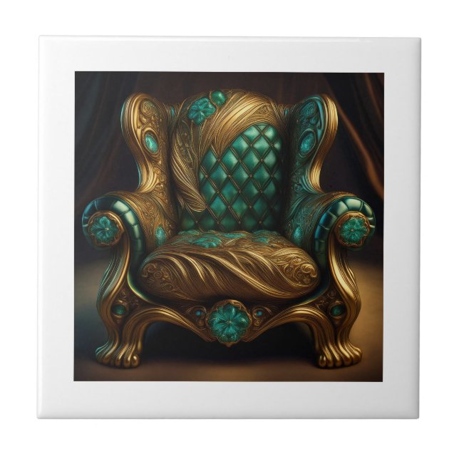 Luxurious Green And Gold Armchair Kakelplatta (Framsidan)