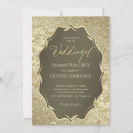 Luxurious Guld Damask Wedding bjudande Inbjudningar