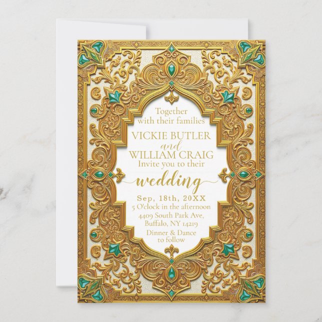 Luxurious Guld & Emerald Wedding bjudande Inbjudningar (Framsida)