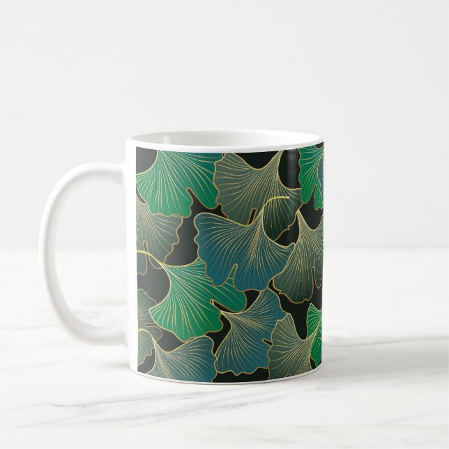 Luxurious guld Ginkgo, vintage art. Kaffemugg (Vänster)