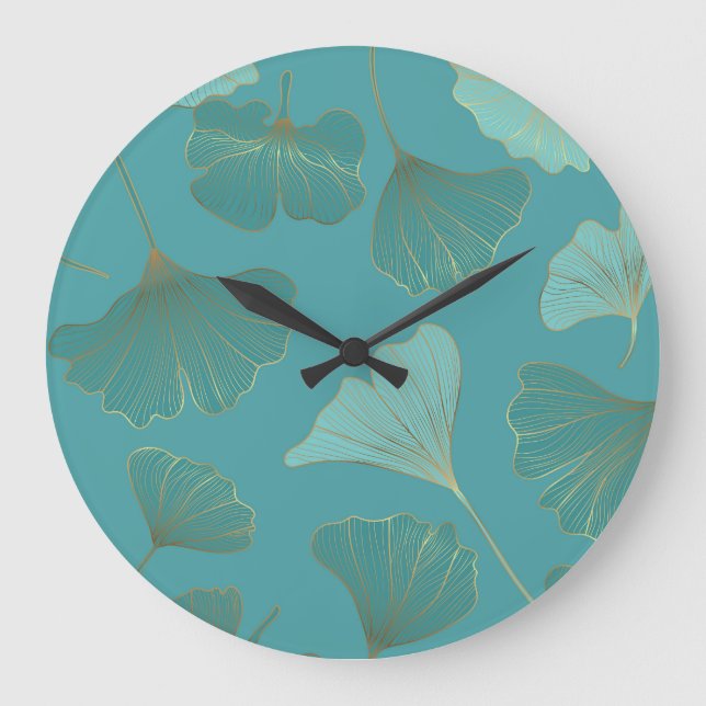 Luxurious guld Ginkgo, vintage tapet. Stor Klocka (Framsida)
