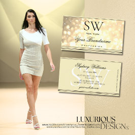 Luxurious Guld Glitter Stars Monogram Beige Golden Visitkort