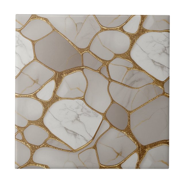 Luxurious Guld Marble Mosaic - Elegant Original Kakelplatta (Framsidan)