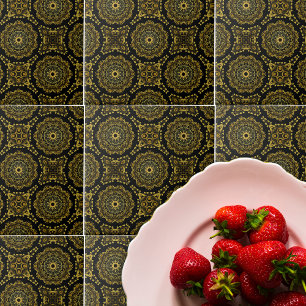Luxurious Guld och Black Baroque Mosaic Mönster Kakelplatta
