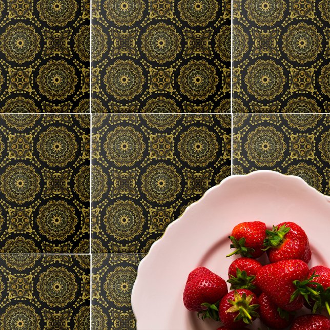 Luxurious Guld och Black Baroque Mosaic Mönster Kakelplatta (Skapare uppladdad)