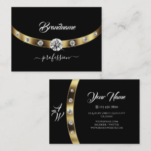 Luxurious Guld och Black Monogram Faux Rhinestones Visitkort