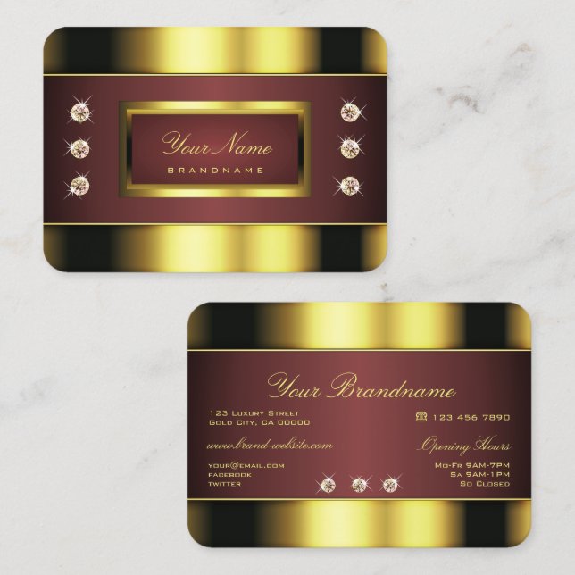 Luxurious Guld och Burgundy med Faux Rhinestones Visitkort (Fram/baksida)