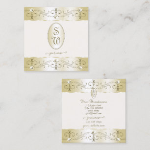 Luxurious Guld och Cream Ornate Ornaments Monogram Fyrkantigt Visitkort