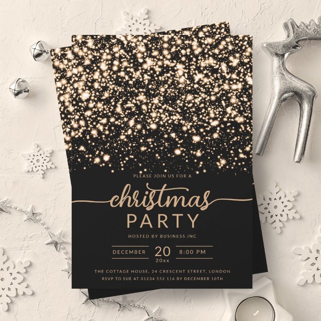 Luxurious Guld Winter Shiny Stars Company Julafton Inbjudningar (Luxurious Gold Winter Shiny Stars Company Xmas Invitation)