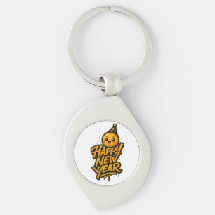 Luxurious Kawaii New Year Graffiti - Diagonal Cele Swirl Silverfärgad Nyckelring