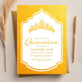 Luxurious Krona White och Guld Quinceanera Inbjudningar