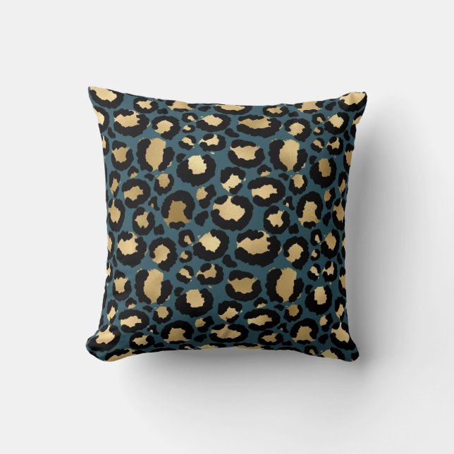 Luxurious Leopard Spots Dark Blue Wild Glam Kudde (Framsida)