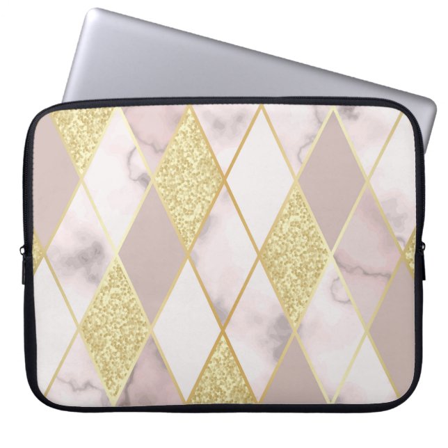 Luxurious Marble Golden Geometric Laptop Fodral (Framsidan)