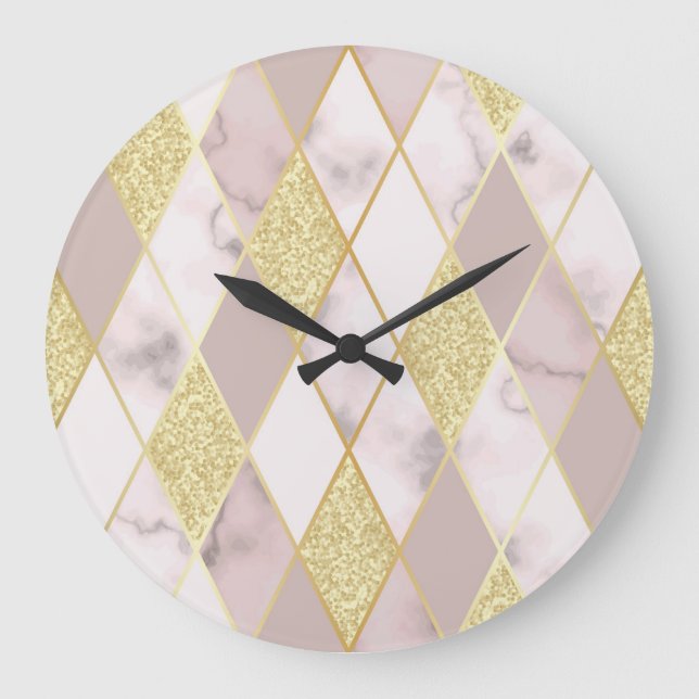 Luxurious Marble Golden Geometric Stor Klocka (Framsida)