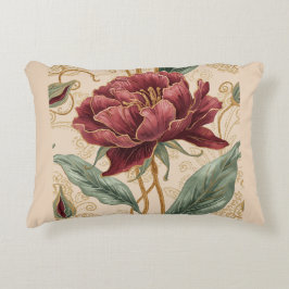 Luxurious, Maroon ,Gold Flowers Design Art  Prydnadskudde