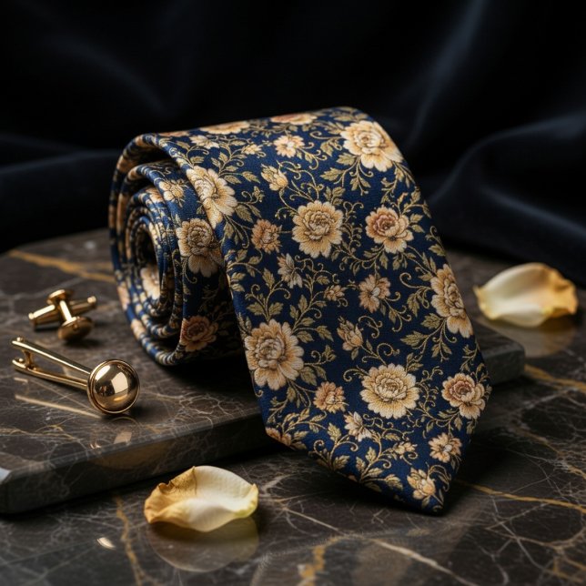 Luxurious Navy Blue Gold Floral Damask Slips (Skapare uppladdad)
