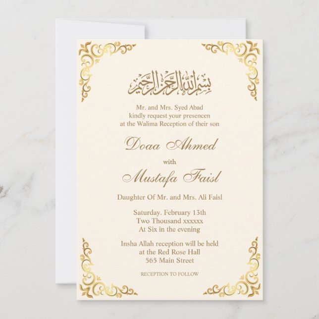Luxurious nikkah Islamic Nuptial Investigations Inbjudningar (Framsida)
