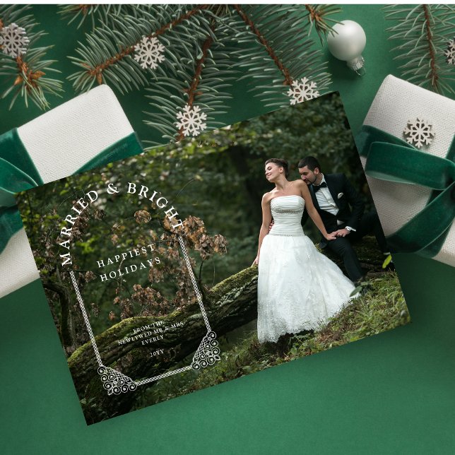 Luxurious Ornamental Dome Arch Newlyweds Photo Julkort (Luxurious Ornamental Dome Arch Effect Newlyweds Photo Holiday Card with Envelope.)