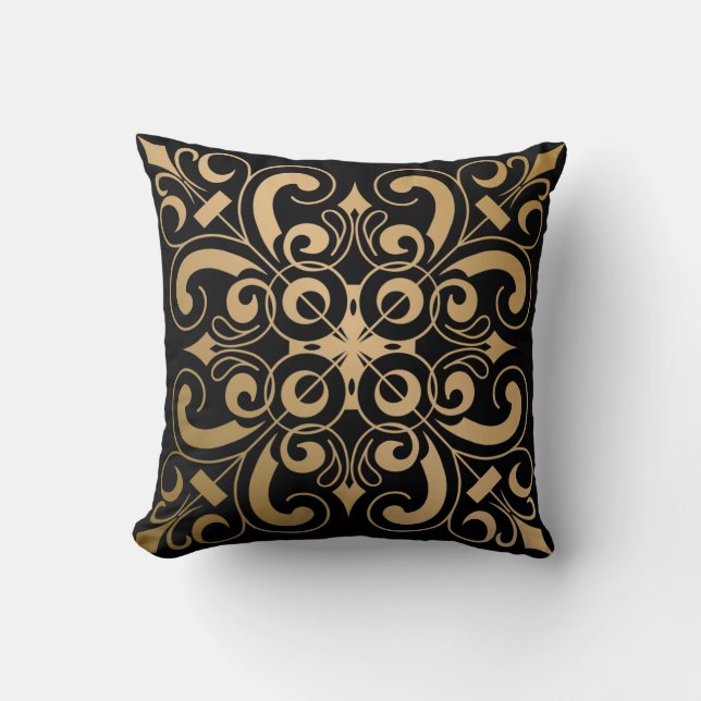 Luxurious Ornate Guld och Black Kudde (Framsida)