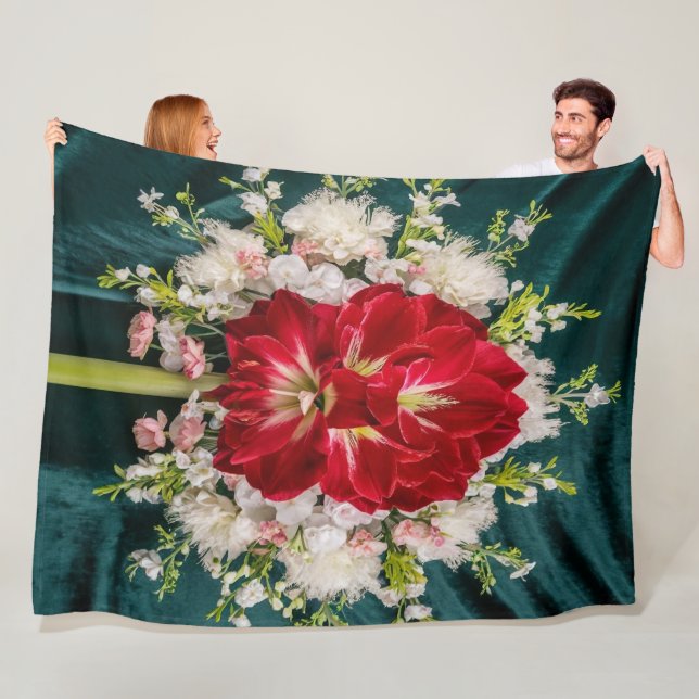 Luxurious Red Amaryllis Blommigt Fleecefilt (På plats)