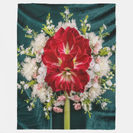 Luxurious Red Amaryllis Blommigt Fleecefilt
