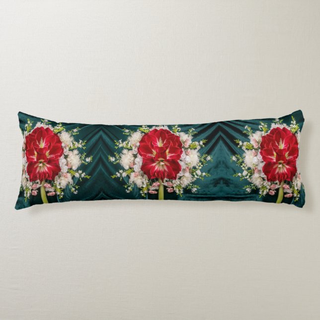 Luxurious Red Amaryllis Blommigt Kroppskudde (Framsidan)