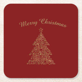 Luxurious Red and Gold Personalized Christmas Underlägg Papper Kvadrat