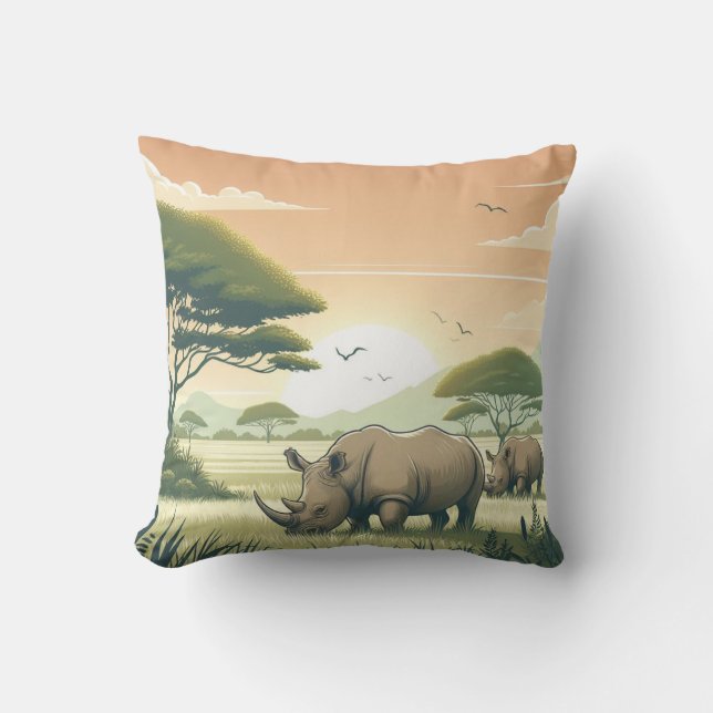 Luxurious Rhinoceros Pillow for Wildlife Älskare Kudde (Framsida)