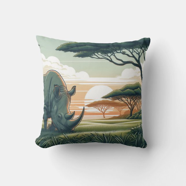 Luxurious Rhinoceros Pillow for Wildlife Älskare Kudde (Framsida)