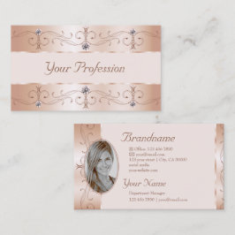 Luxurious Rose Gold Ornate Borders Jewels Add Foto Visitkort