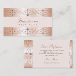 Luxurious Rose Gold Ornate Borders Jewels Ornament Visitkort