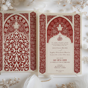 Luxurious Ruby Cream Snöre Islamic Bröllop Inbjudningar
