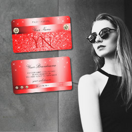 Luxurious Ruby Red Glitter Gnistra Stars Monogram Visitkort