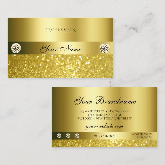 Luxurious Shimmery Glitter Diamonds Luminous Guld Visitkort (Fram/baksida)