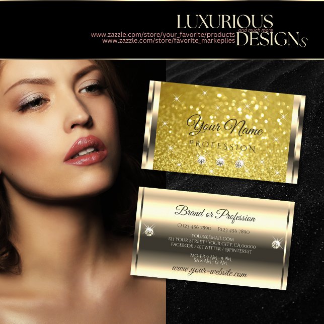 Luxurious Shimmery Golden Gult Glitter Diamonds Visitkort (Skapare uppladdad)