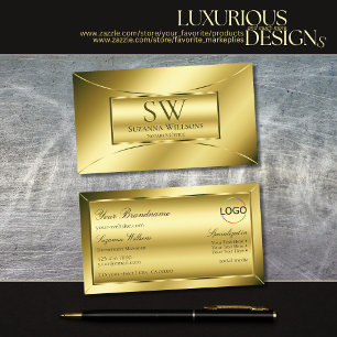 Luxurious Shimmery Guld med Monogram och Logotyp Visitkort