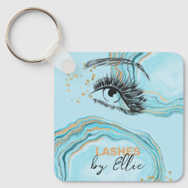 Luxurious Teal Gold Marble Lash Extension Qr Code Nyckelring