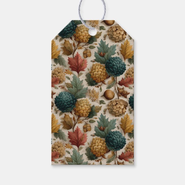 Luxurious Teal Guld Pinecones Acorns Presentetikett (Framsidan)