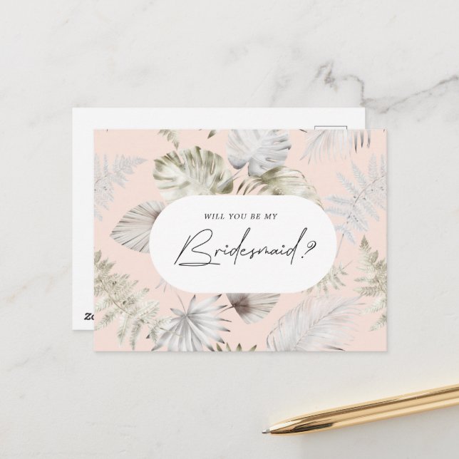 Luxurious Tropical Foliage Bridesmaid-inbjudan Vykort (Fram/Back In Situ)
