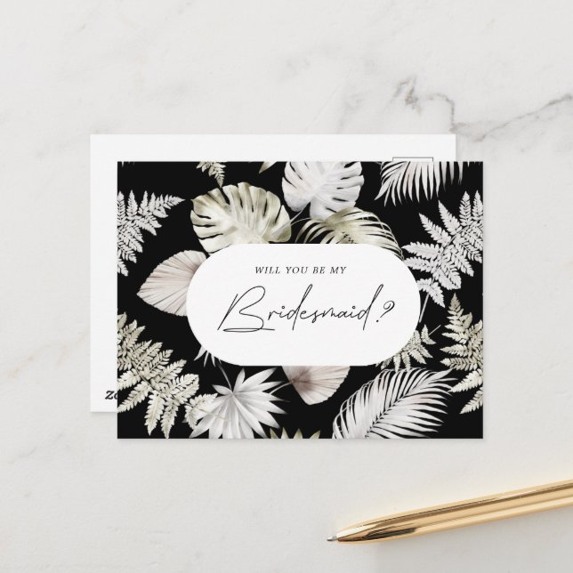 Luxurious Tropical Foliage Bridesmaid-inbjudan Vykort (Fram/Back In Situ)