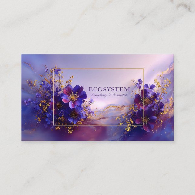 Luxurious Violet Gold Abstract Floral Geometric Visitkort (Framsida)